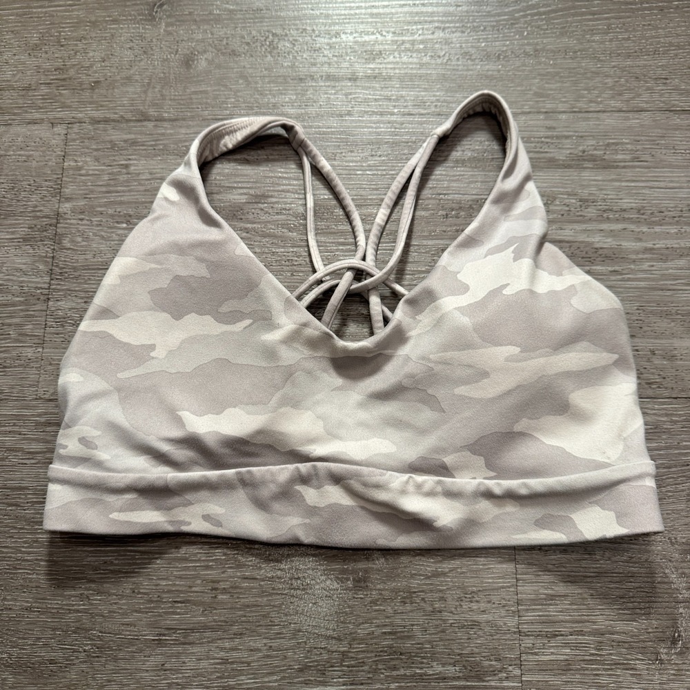 Athleta Sports Bra Womens XS Gray‎ Strappy Solace Camo Print Performance Gym